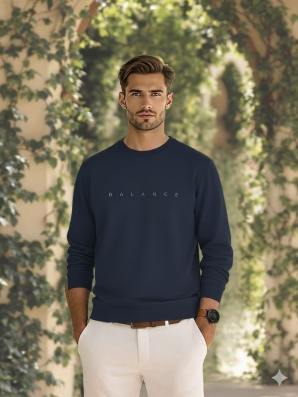 Men's Navy Blue 'BALANCE' Graphic Crewneck Sweatshirt
